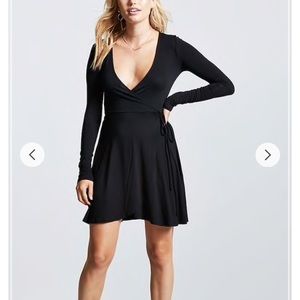 NWT Forever 21 black mock wrap long sleeve dress